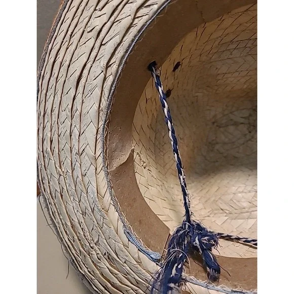 Vintage Straw Hat Woven With Design Embroidered Orange‎ Yellow Small 7" Opening - Picture 8 of 16